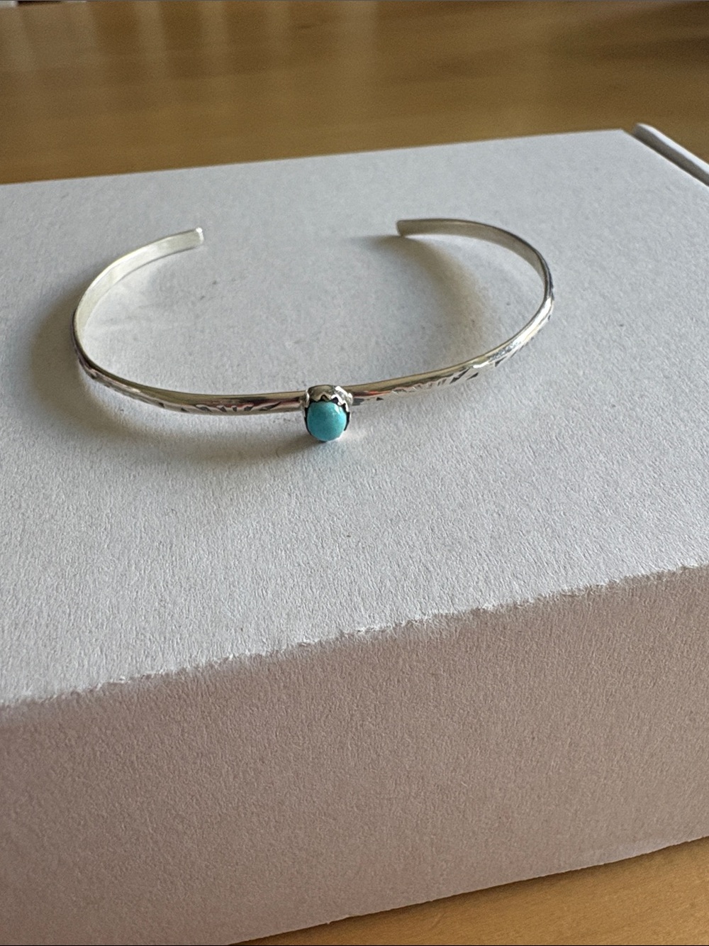 Navajo Made Yazzie Sterling Silver & Turquoise Dainty Stacker Cuff Bracelet